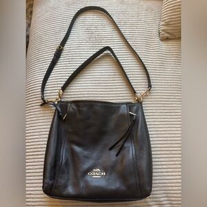 Coach Black Leather Shoulder Bag with Gold Accents